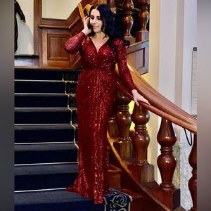 Size M deep red sequinned CityLux Boutique gown, barely worn